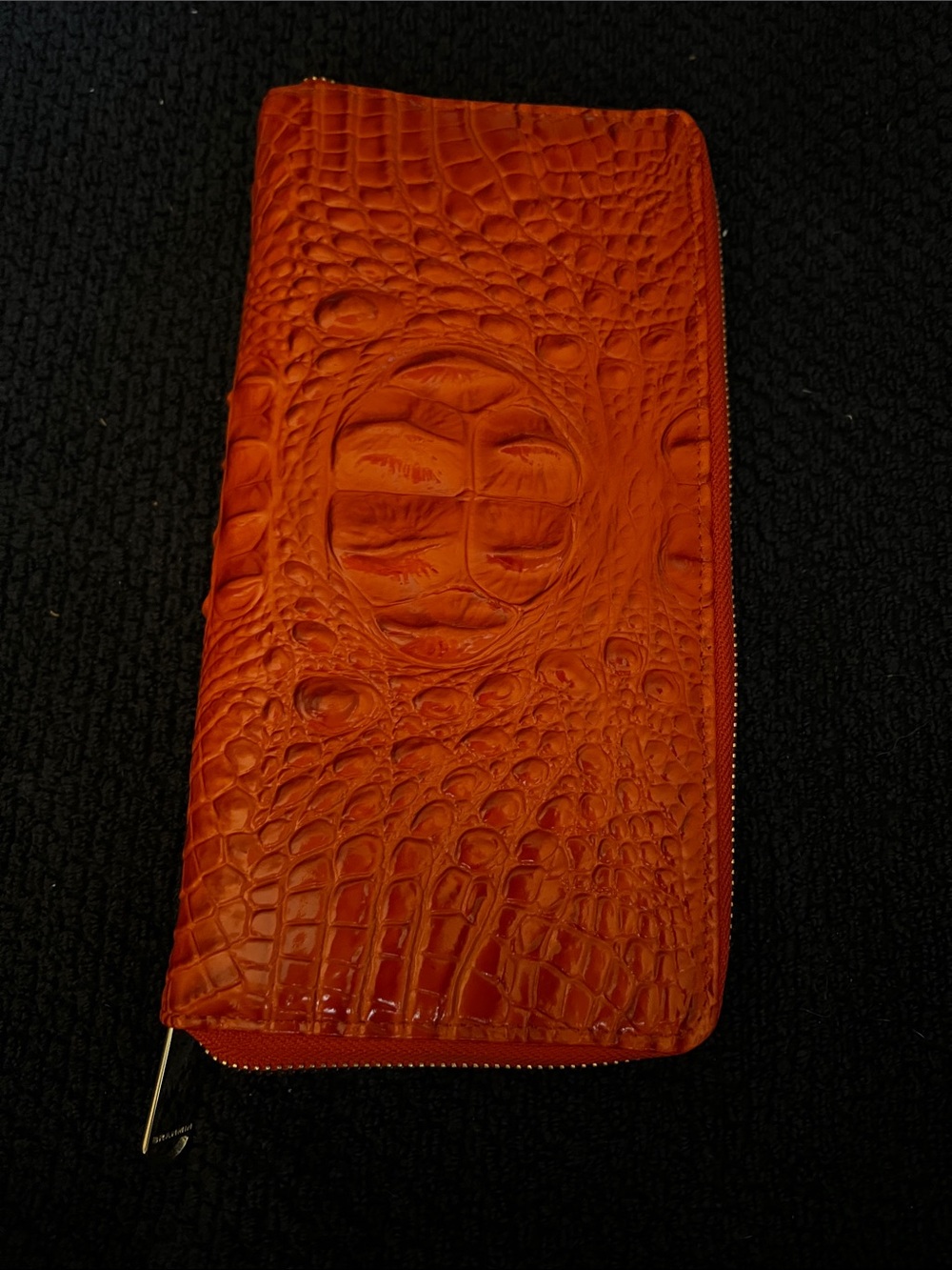 Brahmin Orange Croc-Embossed Zip Clutch